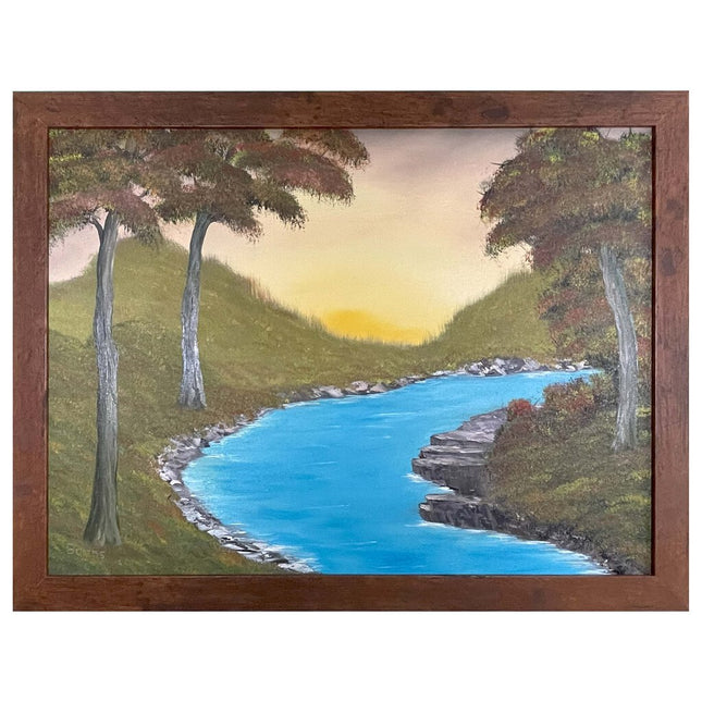 #190 River's Bend original oil on canvas 18"x24" with a brown frame