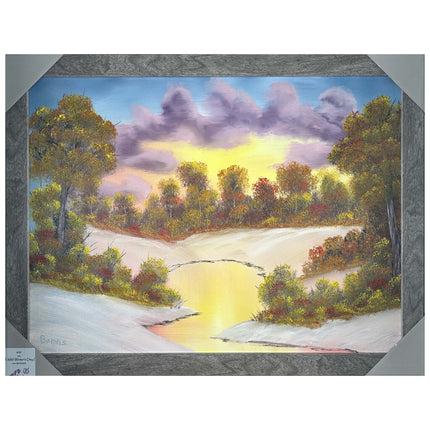 #197 A Mild Winter's Day I original oil on canvas 18"x24" with a brown frame