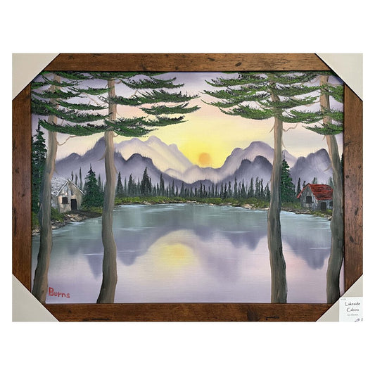 Lakeside Cabins #153 original oil on canvas 18"x24" with a brown frame by MFB Studios LLC