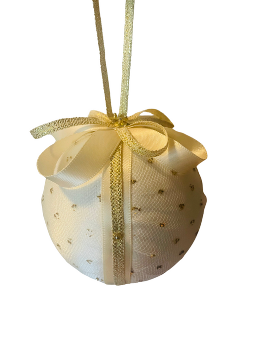 Christmas ornament ivory and gold glitter