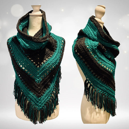 Cowl neck scarf with fringe