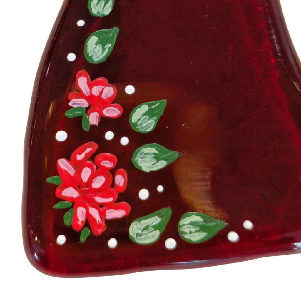 Stained Glass New Hampshire Ornament - Red Flowers