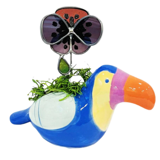 Stained Glass Pansy Pot - Parrot