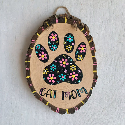 CAT MOM wood slice plaque