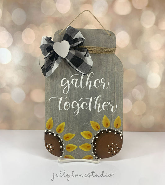 GATHER TOGETHER mason jar door hanger