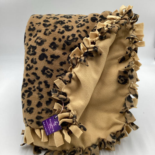 Fleece Blanket Brown leopard w/tan