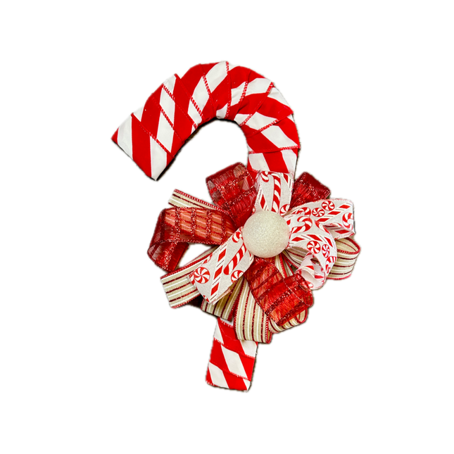 Candy Cane, Small Peppermint w/White Ball & Bow, Winter Door Hanger, Christmas Gift, Holiday Wreath Decoration