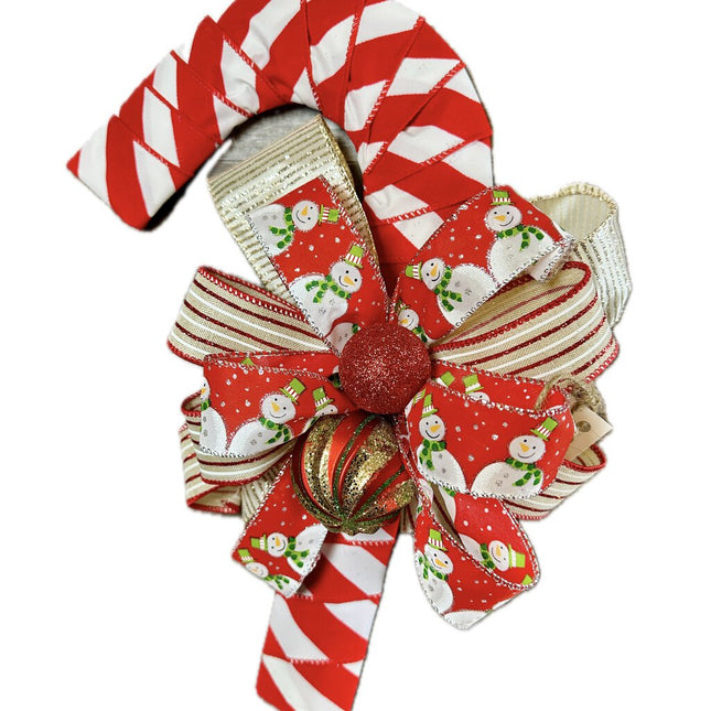 Candy Cane, Small Pepermint & 2 Ornaments & Bow, Door Wreath Decor, Christmas Winter Holiday Wreath, Gift