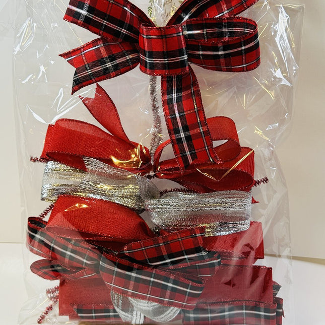 BOW SET, Red Plaid & Silver, 8 Christmas Holiday Bows
