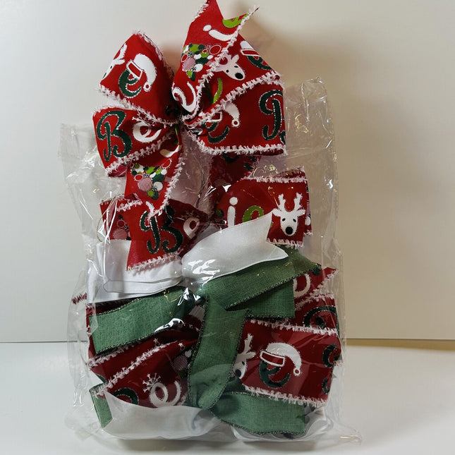 BOW SET, Believe Green & White Bows, Set of 8 Handmade