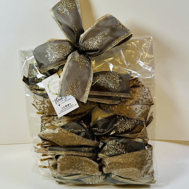 BOW SET, Champange Trees & Dots, Set of 8 Bows for Decorating