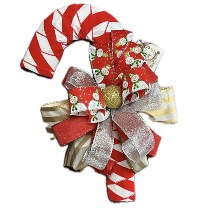 Candy Cane, Small Peppermint & Gold Decor with Bow, Holiday Door Hanger, Ribbon Wreath Decor, Christmas Holiday Decoration