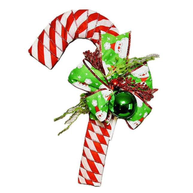 Candy Cane, Small w/Green Ball & Santa with Bow, Christmas Door Decor, Winter Wreath, Holiday Decoration