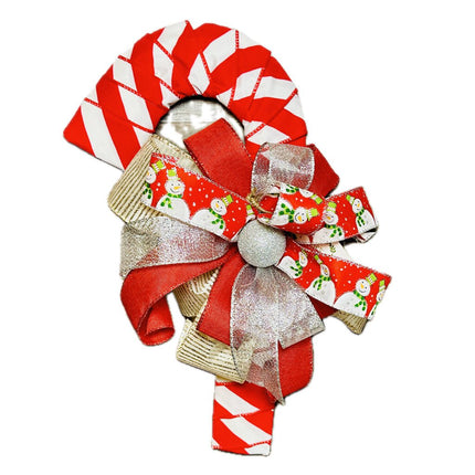 Candy Cane, Small Snowman Peppermint w/Silver Ball & Bow, Christmas Door Decor, Winter Wreath, Holiday Decoration