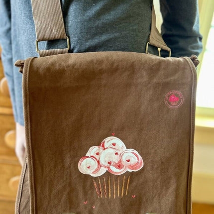 Red Candy Heart Pillowy Billowy Cupcake Canvas Messenger Bag