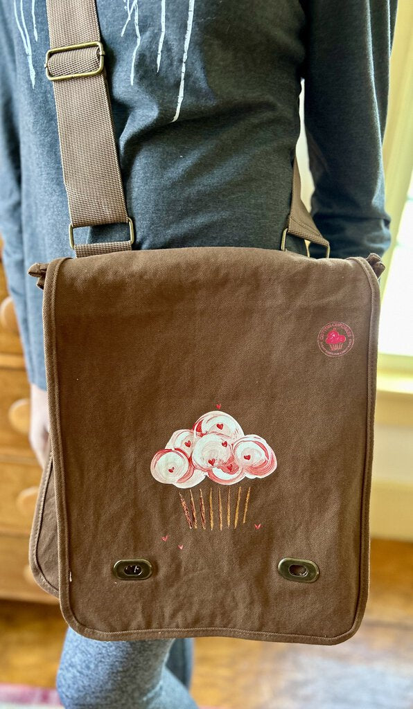 Red Candy Heart Pillowy Billowy Cupcake Canvas Messenger Bag