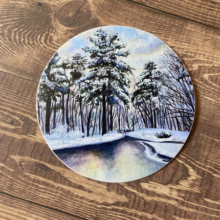December 26 - Snow Scene Round Vinyl Sticker
