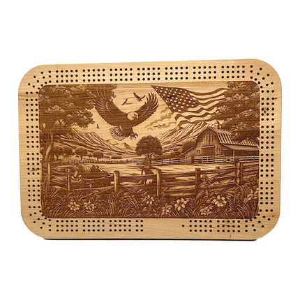 Rectangle Cribbage Board with Eagle Scene