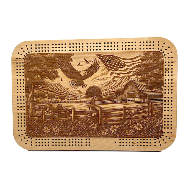Rectangle Cribbage Board with Eagle Scene