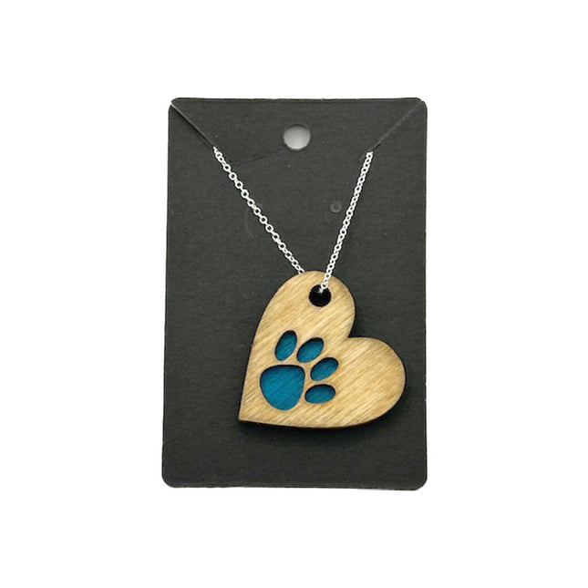 Heart/Paw Necklace Bright Blue