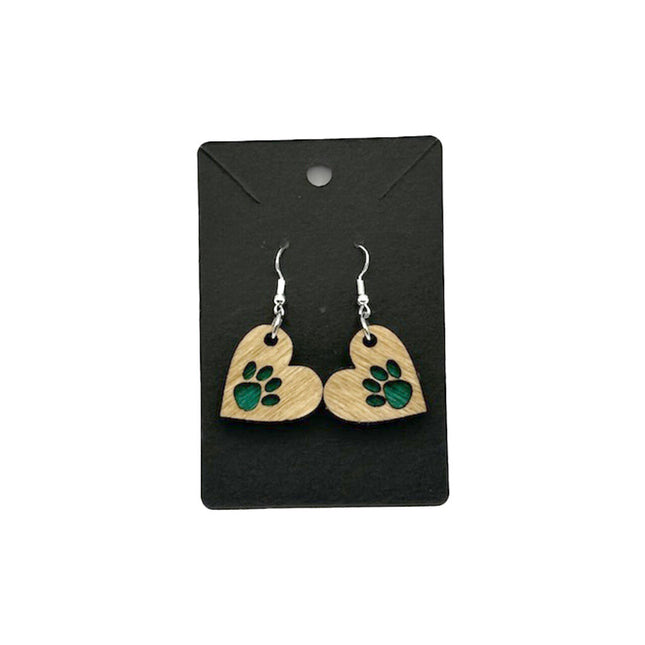 Heart/Paw Earrings Green