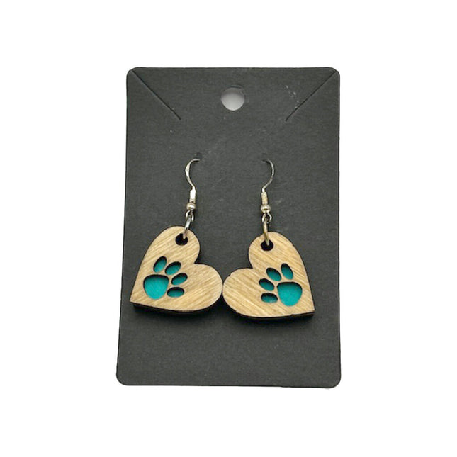 Heart/Paw Earrings Teal