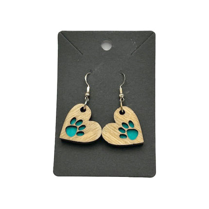 Heart/Paw Earrings Teal