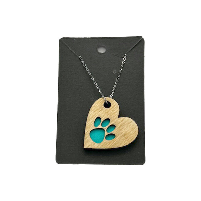 Heart/Paw Necklace Teal