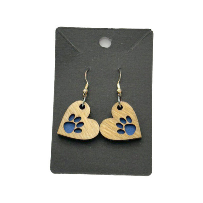 Heart/Paw Earrings Bright Blue