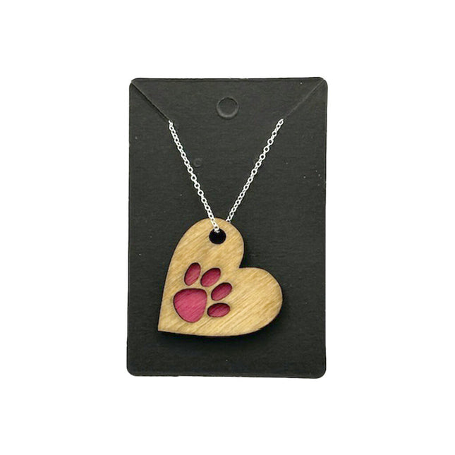 Heart/Paw Necklace Pink