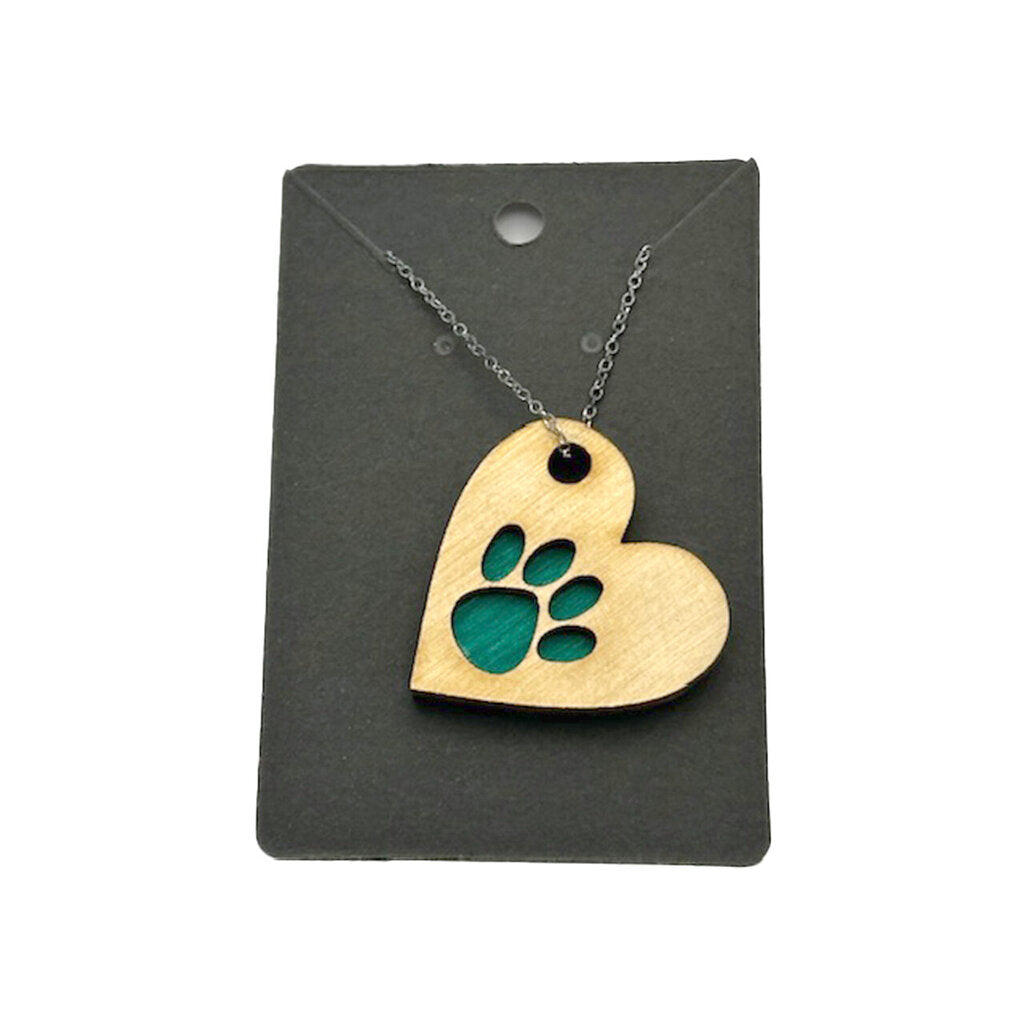 Heart/Paw Necklace Green