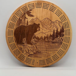Round Cribbage Board with Bear Scene - view 1
