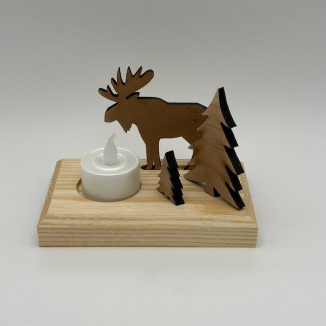 Candle Holder With Moose and Trees