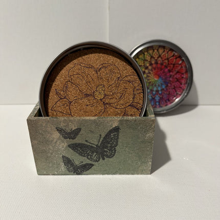 28.50 set 4 purple flower coasters