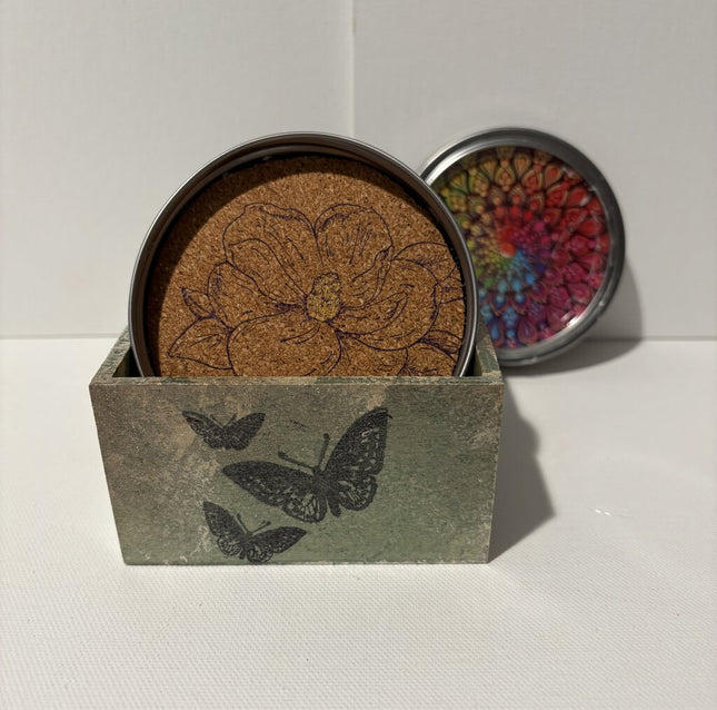 28.50 set 4 purple flower coasters