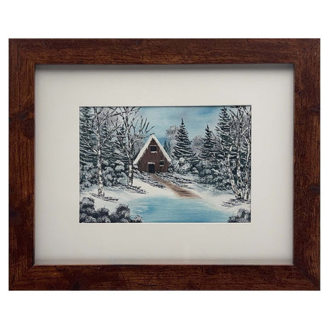 #214-5 Winter Cabin 8x10 brown frame - 5x7 print