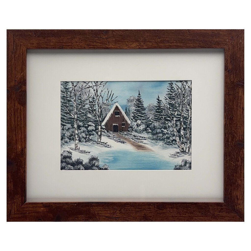 #214-5 Winter Cabin 8x10 brown frame - 5x7 print