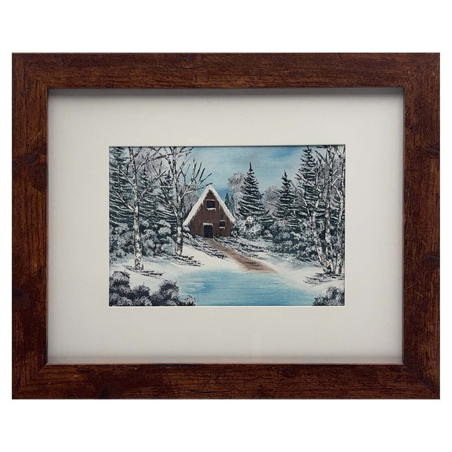 #214-5 Winter Cabin 8x10 brown frame - 5x7 print