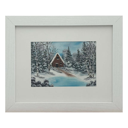 #214-4 Winter Cabin 8x10 white frame - 5x7 print