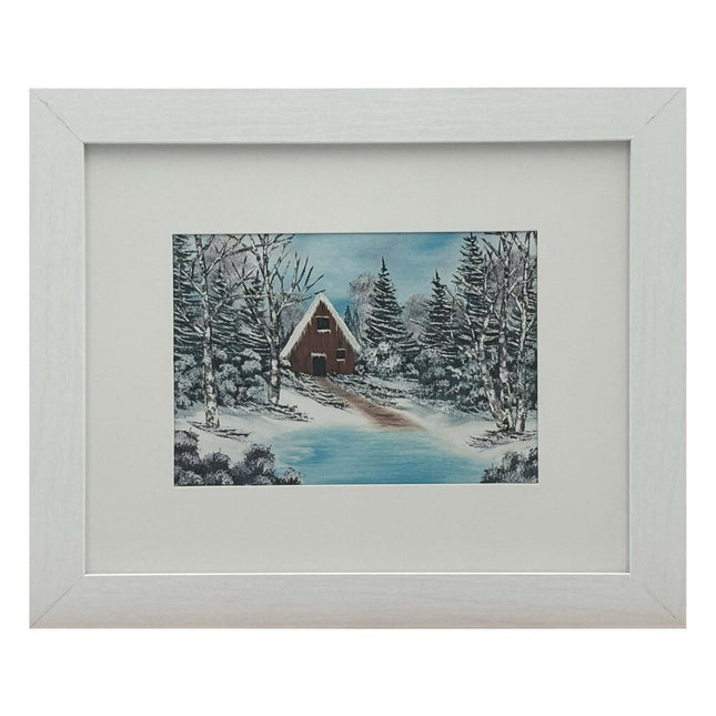 #214-4 Winter Cabin 8x10 white frame - 5x7 print