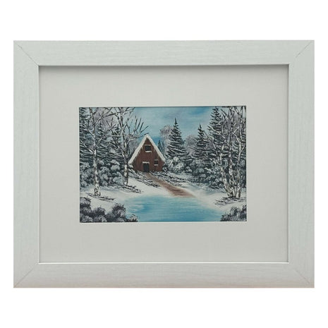 #214-4 Winter Cabin 8x10 white frame - 5x7 print