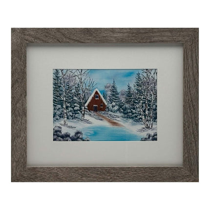 #214-13 Winter Cabin 8x10 gray frame - 5x7 print