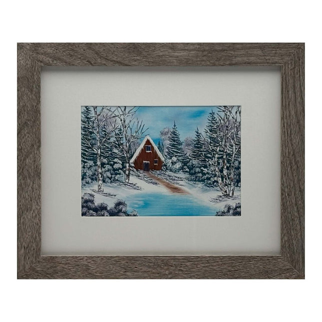#214-13 Winter Cabin 8x10 gray frame - 5x7 print