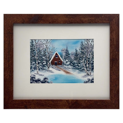 #214-15 Winter Cabin 8x10 brown frame - 5x7 print