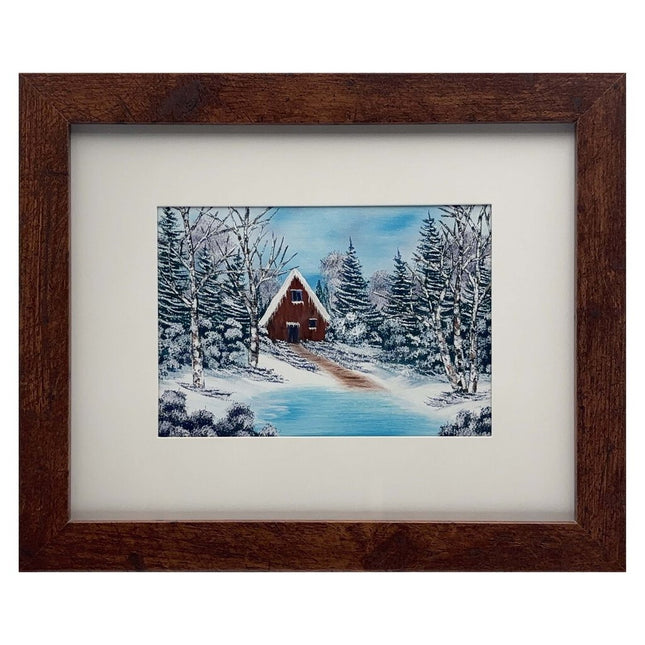 #214-15 Winter Cabin 8x10 brown frame - 5x7 print