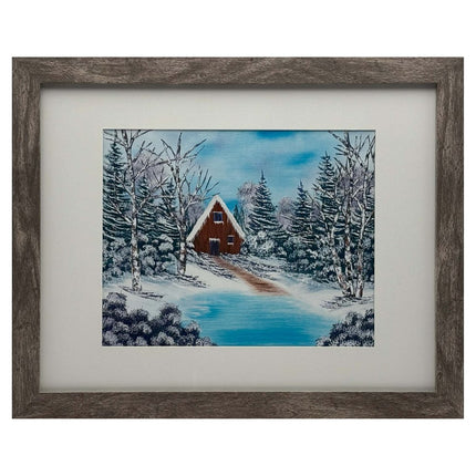 #214-1 Winter Cabin 11x14 gray frame - 8x10 print