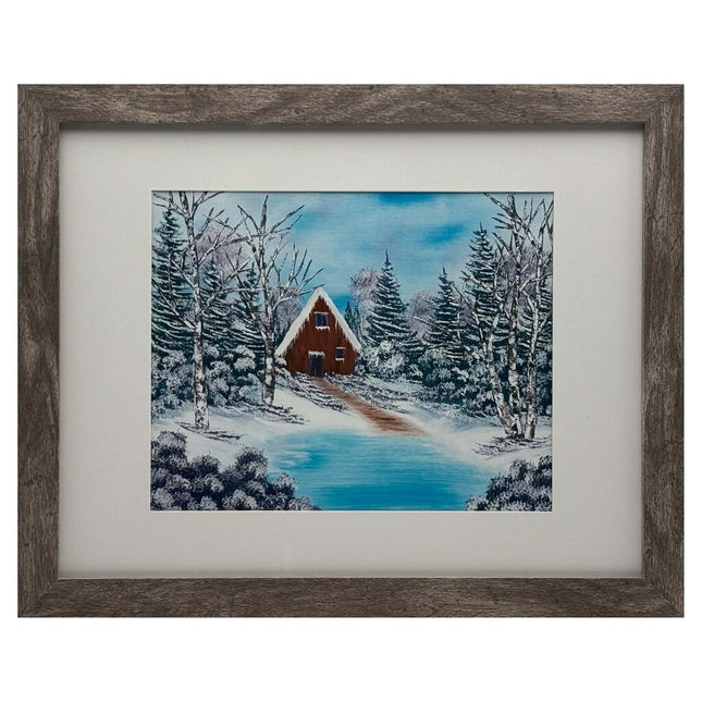 #214-1 Winter Cabin 11x14 gray frame - 8x10 print