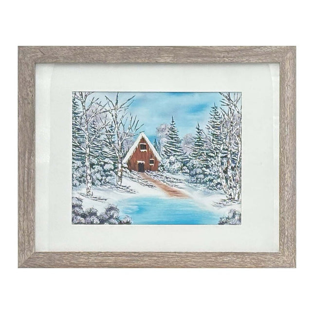 #214-2 Winter Cabin 11x14 gray frame - 8x10 print