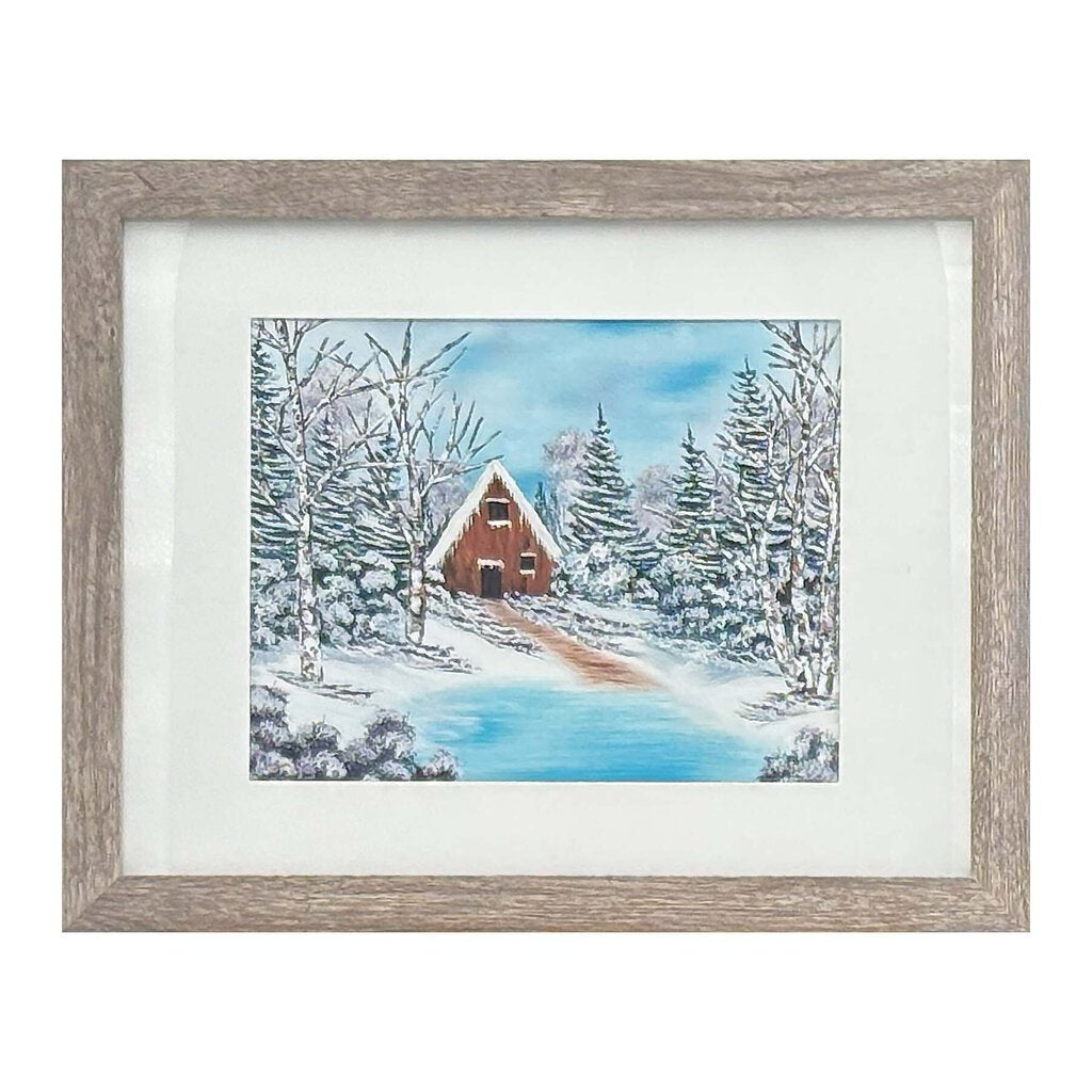 #214-2 Winter Cabin 11x14 gray frame - 8x10 print