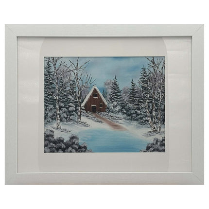 #214-9 Winter Cabin 11x14 white frame - 8x10 print